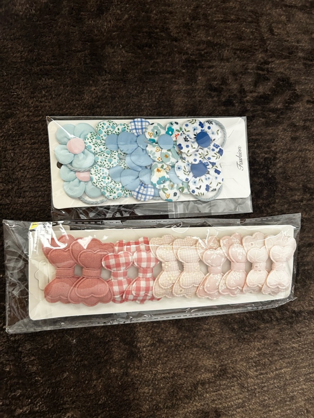 Set of Fabric Flower and Bow Hair Clips - Blue, Mint, Pink